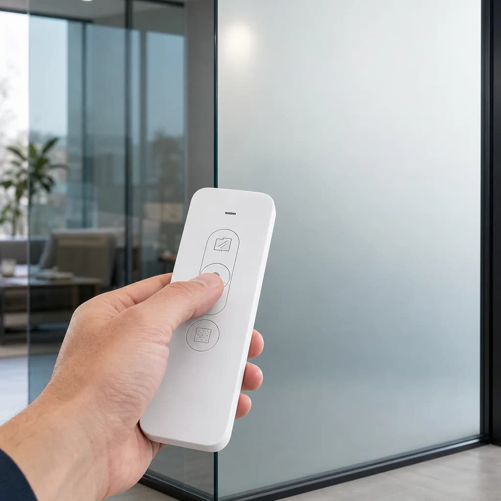 SmartPrivacy glass being switched with the wireless remote control